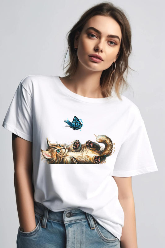 Tricou Cat and butterfly